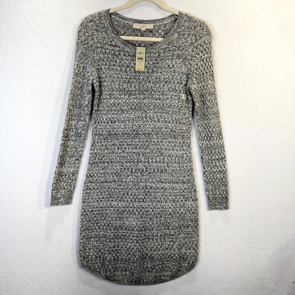 LOFT $90 Marled Knit Sweater Dress Petite SP Long Sleeve Crew Neck NEW with tags